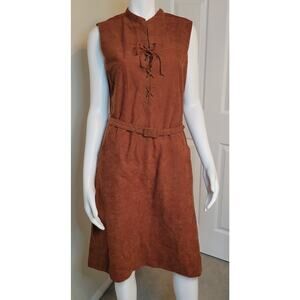 Henry Lee Vintage Faux Suede Burnt Orange Sleeveless Midi Dress Lace Up Size M